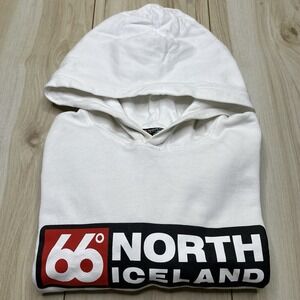 66 Degrees North Iceland Logan Hoodie Logo Sweater Women's Small White Pocket